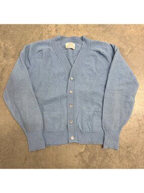 Vintage 70's Thane HydraKnit Blue Cardigan Sweater Medium 100% Lambswool USA